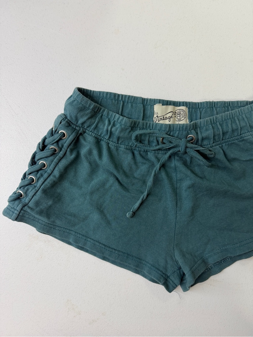 U.S. Vintage Teal Lace-Up Side Micro Sweat Shorts Women’s Size Large Y2K